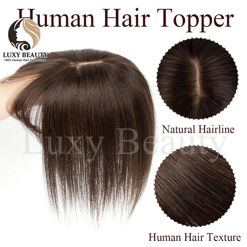 Human Hair Topper with Bangs for Women - Clip-In Hair Pieces, Natural Look