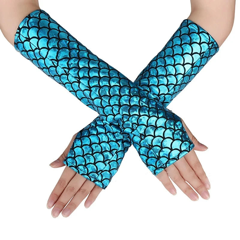 Women Cosplay Mermaid Fingerless Gloves Halloween Stage Performance Fashion Accessories
