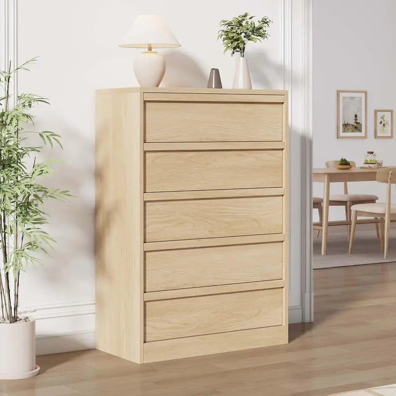 Tall Wooden 5-Drawer Storage Chest - Versatile Bedroom & Living Room Cabinet