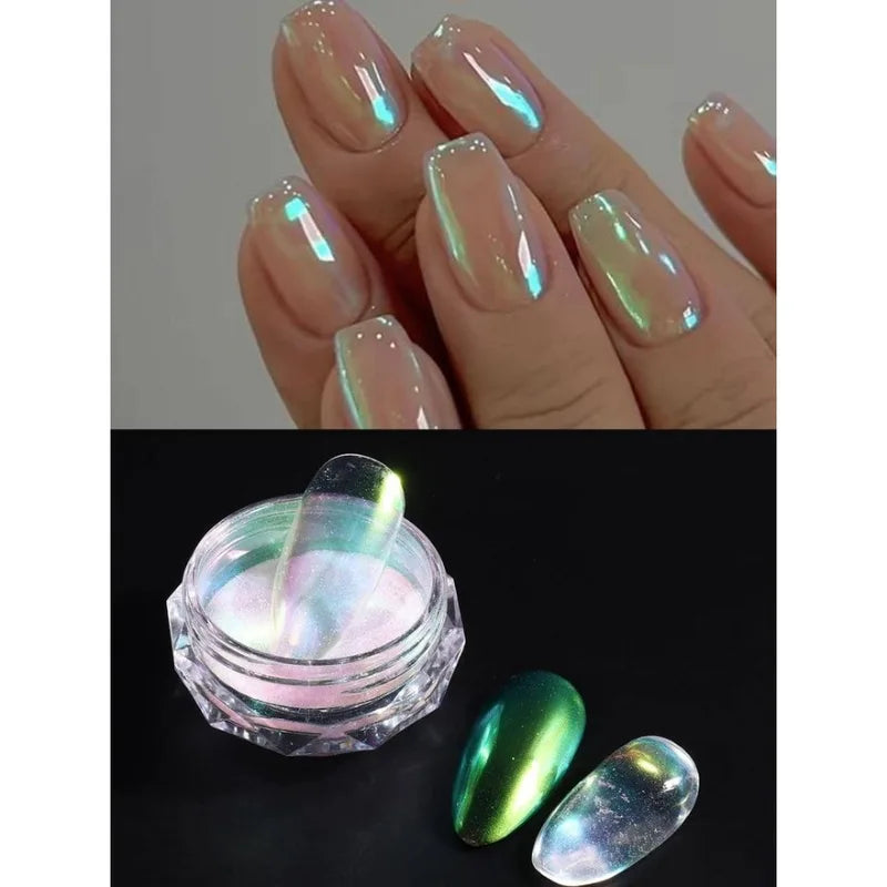 Holographic Mirror Nail Powder Glitter Dust - Mermaid Effect, Long-Lasting, Easy to Apply