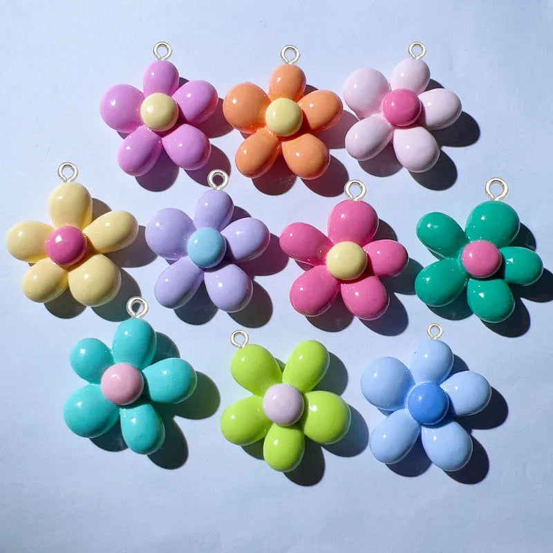 Colorful Flower Resin Charms Set for Jewelry & Crafting - 10 Pieces