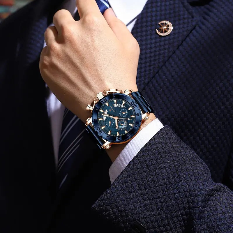 Luxury Men’s Waterproof Quartz Wristwatch with Luminous Dial and Chronograph