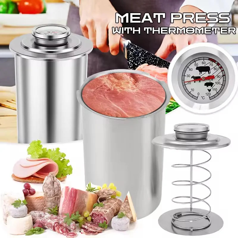 Stainless Steel Ham Maker with Thermometer - Meat Press for Pork & Poultry
