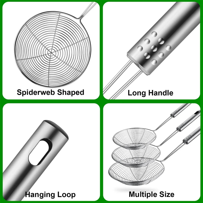 Stainless Steel Mesh Skimmer Spoon Multi-Function Kitchen Strainer with Long Handle