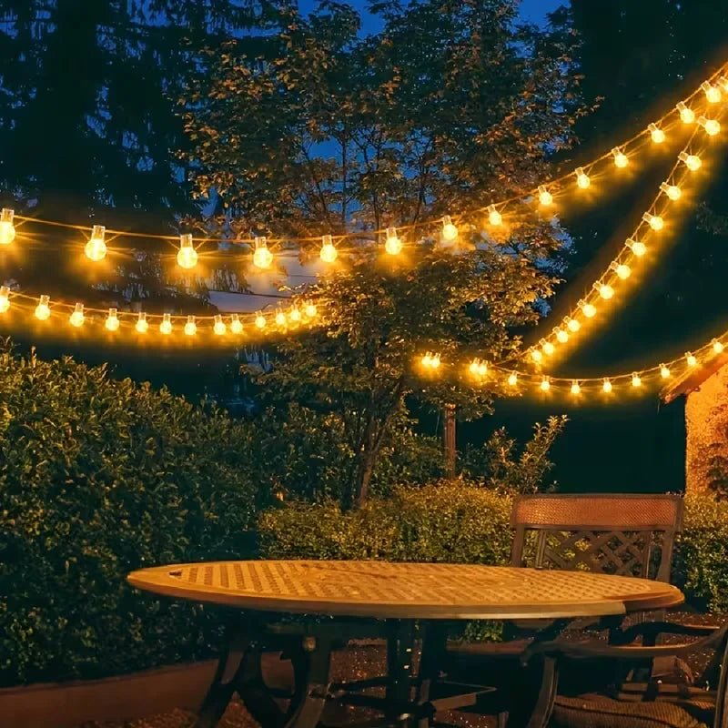 Solar Powered Rope String Lights Outdoor Garden Decor with 8 Modes - Hemp & Plastic Bulbs
