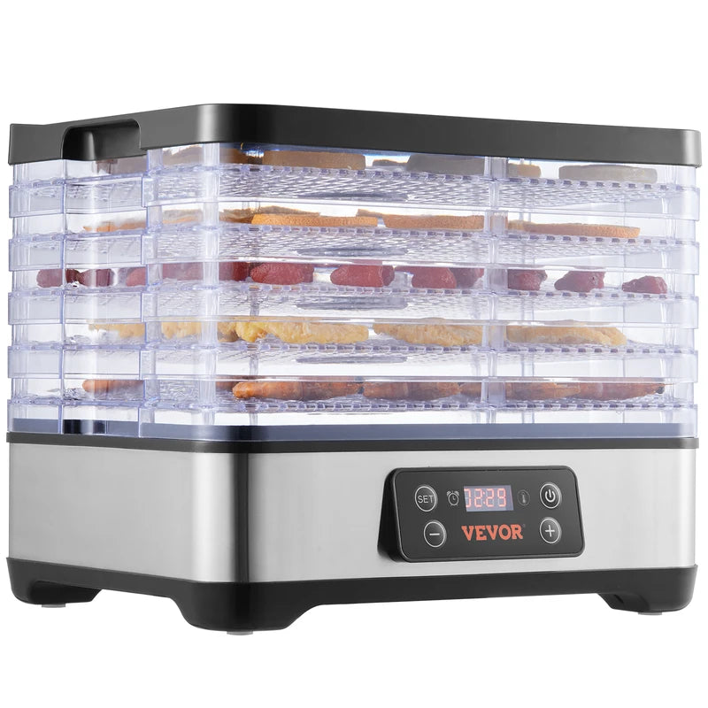 5-Tray Food Dehydrator Machine 300W Stainless Steel Digital Timer & Temperature