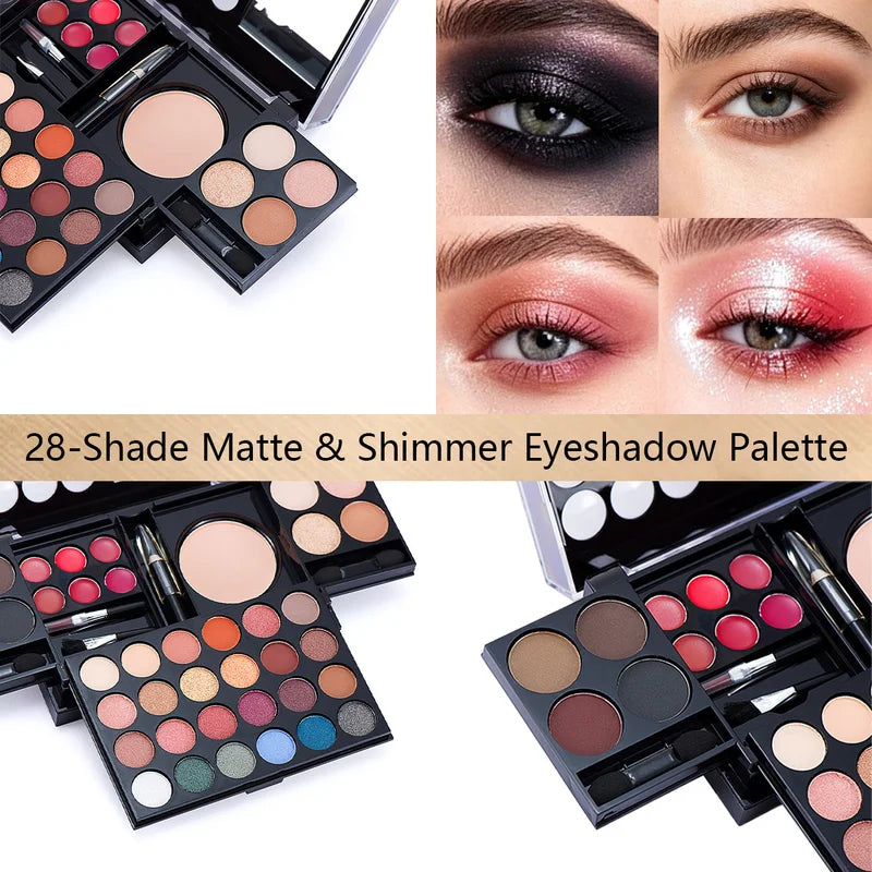 Multifunctional Makeup Kit for Women with Mirror - All-in-One Cosmetic Set for Weddings & Halloween
