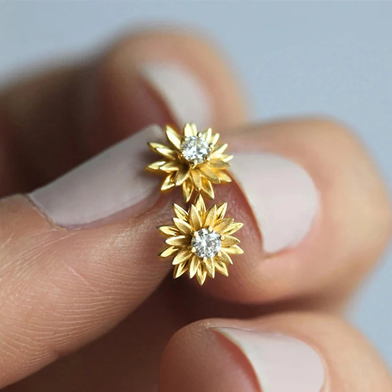 Dainty Flower Stud Earrings for Women - White & Gold Tones, Gift Jewelry