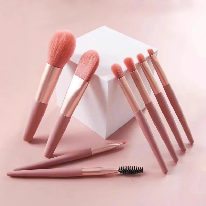 Mini Makeup Brush Set 8Pcs with Portable Handle - Perfect for Blush & Eyeshadow