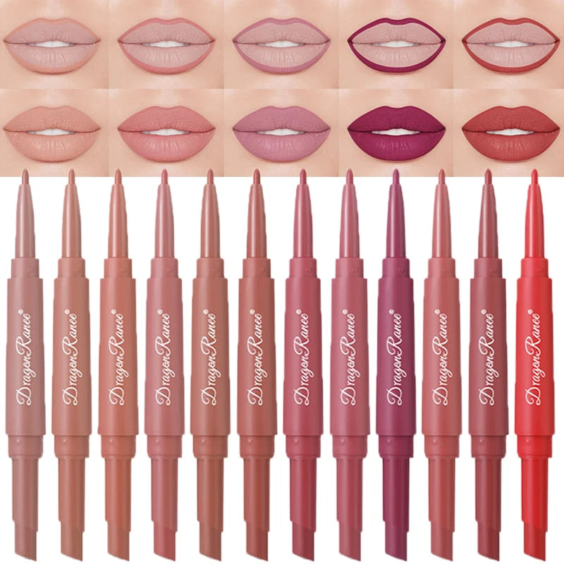 Waterproof Nude Lip Liner & Matte Lipstick 2-in-1 Pencil for Long-Lasting Lip Makeup