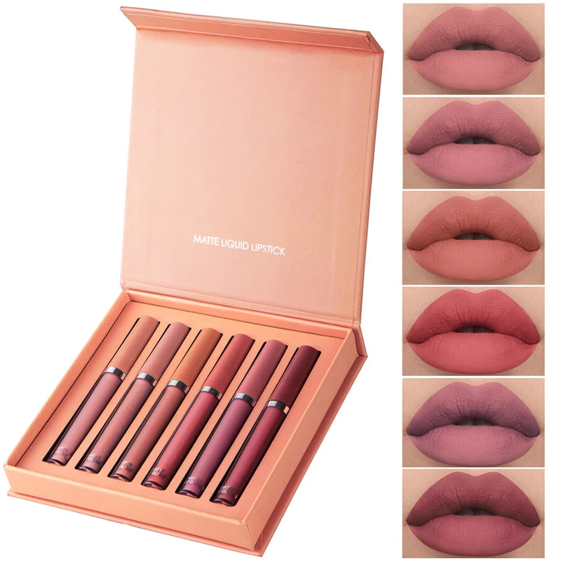 Matte Lip Gloss Set 6 Colors Waterproof Moisturizing Lipstick Gift Box