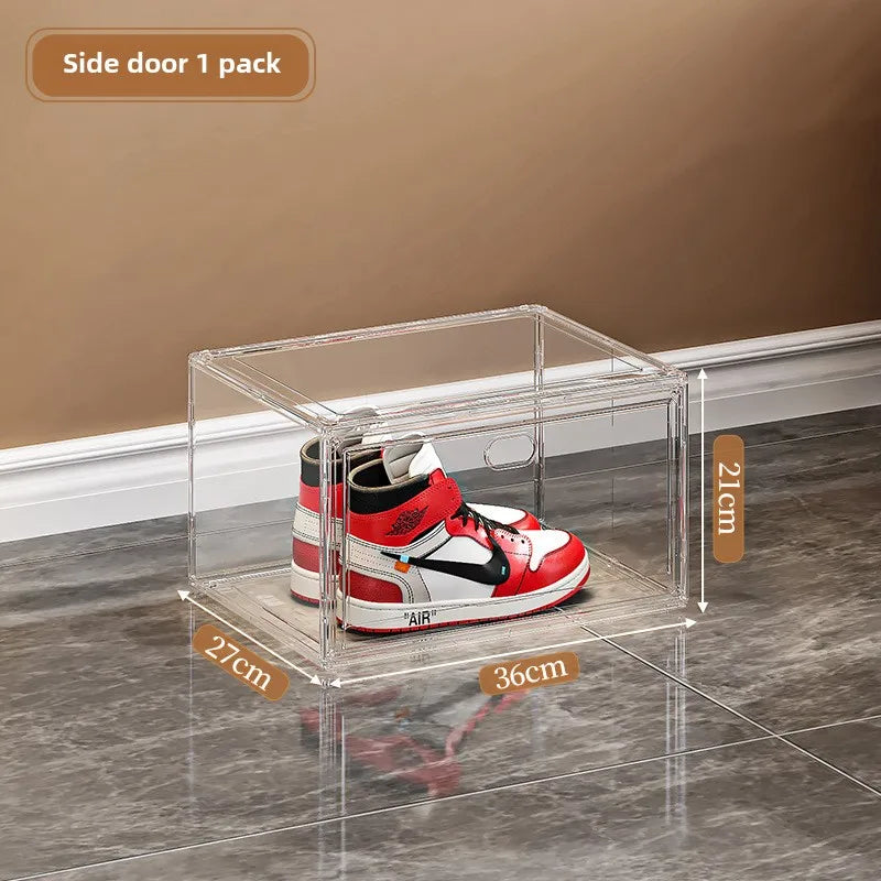 Large Transparent Sneaker Organizer Box with Magnetic Closure - Stackable Shoe Storage