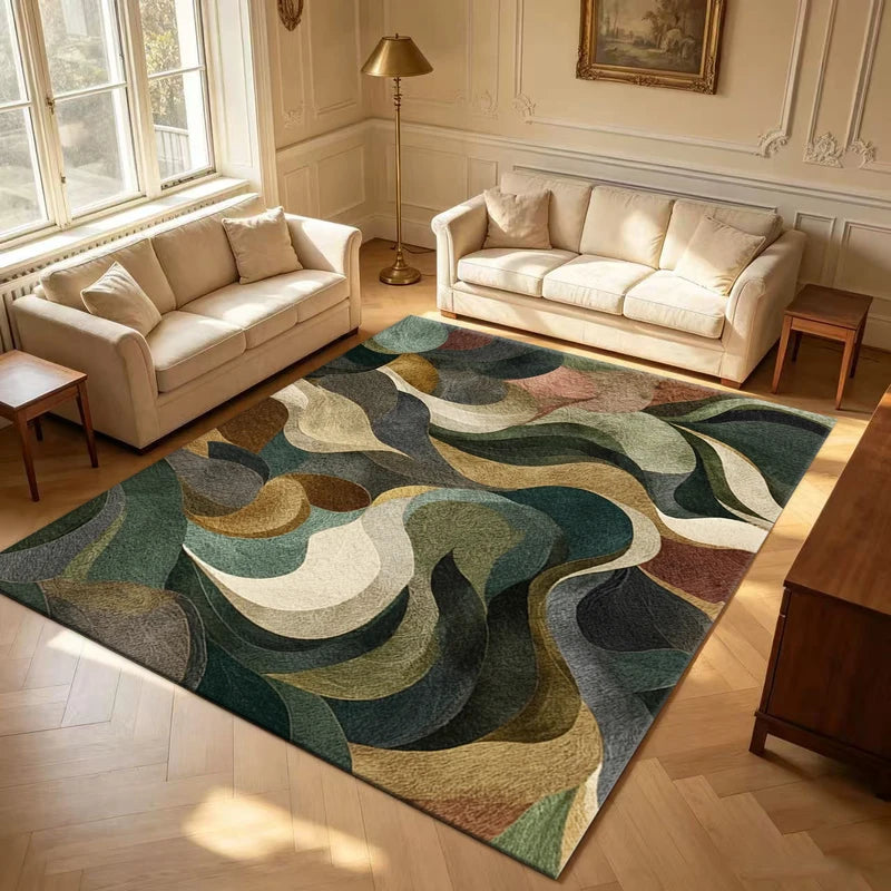 Colorful Abstract Wave Art Carpet - Non-Slip Washable Floor Rug for Living Room & Bedroom