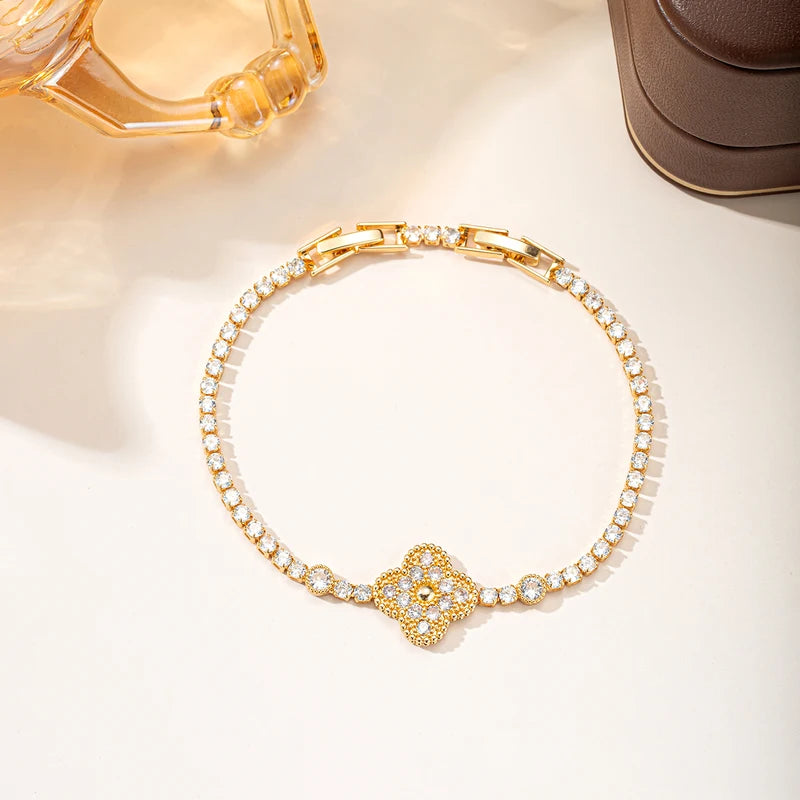 Luxury Clover Chain Bracelet for Women with Cubic Zirconia Charm, Elegant Four Leaf Jewelry Gift