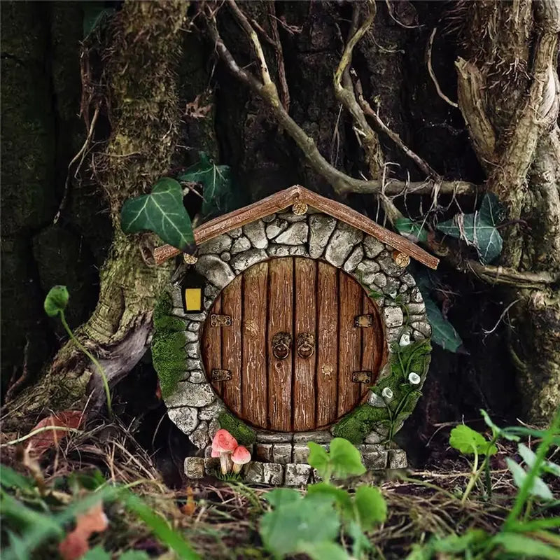 Miniature Fairy Garden Door Figurine for Outdoor Yard & Tree Decor - Weatherproof Wood