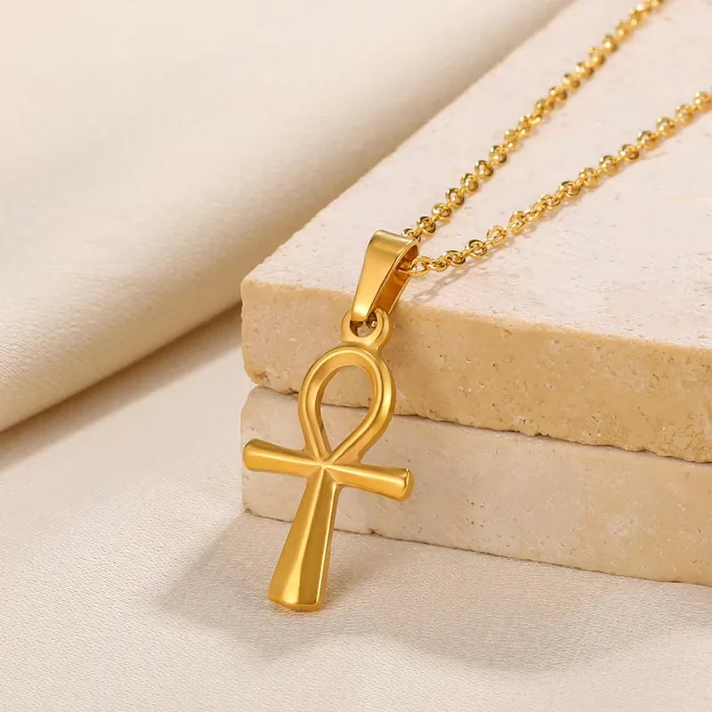 Stainless Steel Cross Pendant Necklace for Women & Men - Ankh Charm Jewelry