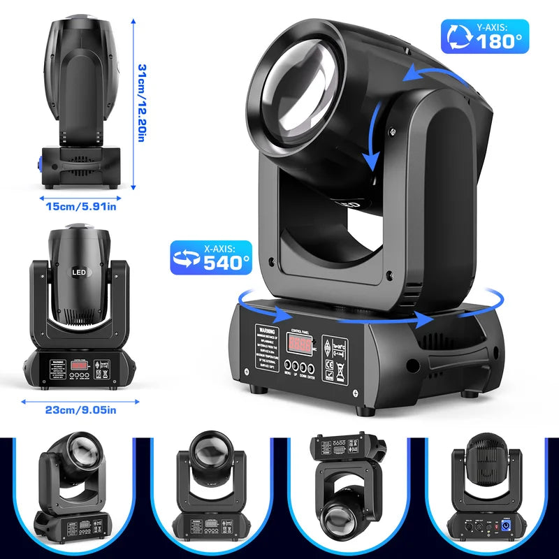 150W Beam Moving Head Stage Lights with 18 Prism & Gobo Effects for DJ, Wedding, Party