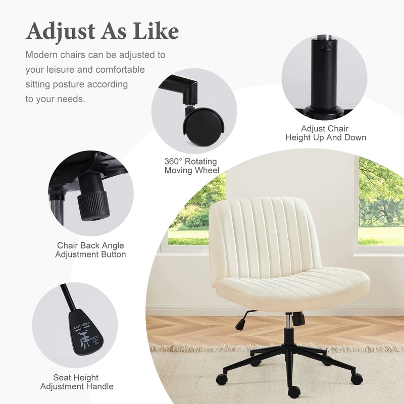 Armless Cross Office Chair with Wheels & Height Adjustable Support Seat