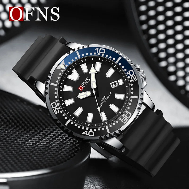 Men's Quartz Watch with Silicone Strap Waterproof Night Light Casual Business