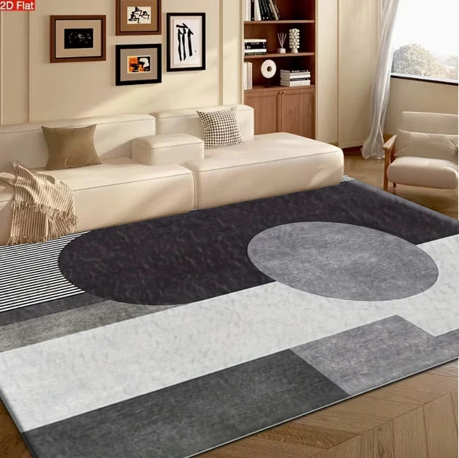 Monochrome Geometric Oval Area Rug Non-Slip Floor Mat for Living Room & Bedroom
