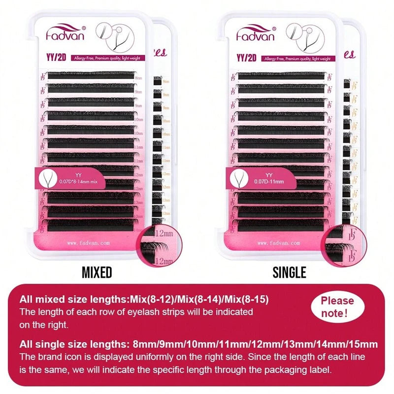 Premade Eyelash Extensions Double Tips Y-Shape Mink Lash Fans C D Curl 0.07mm