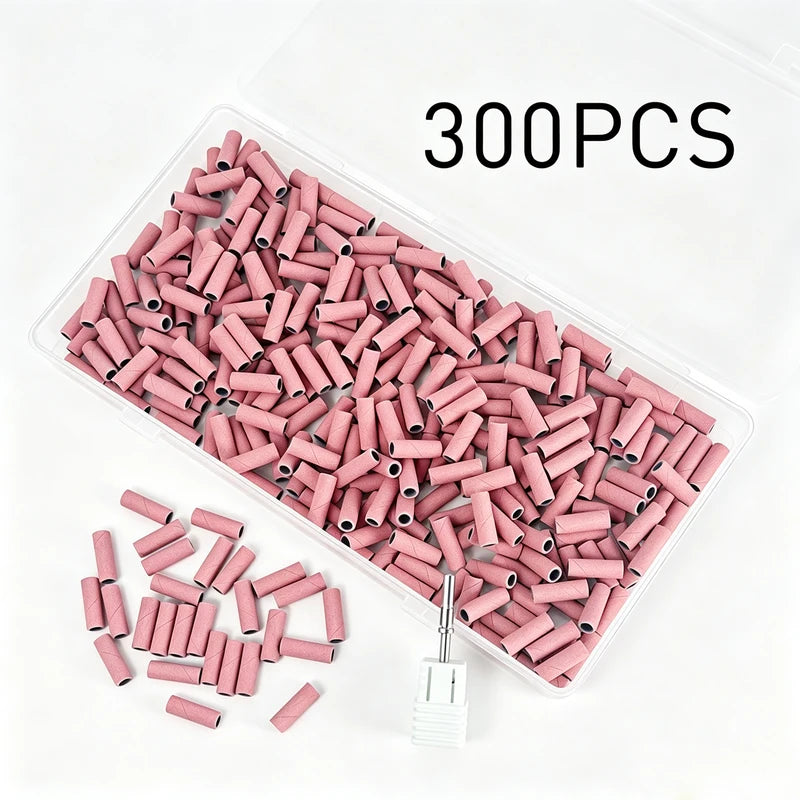 300PCS Nail Sanding Bands Set with Mandrel - 3MM Grit for Nail Drill