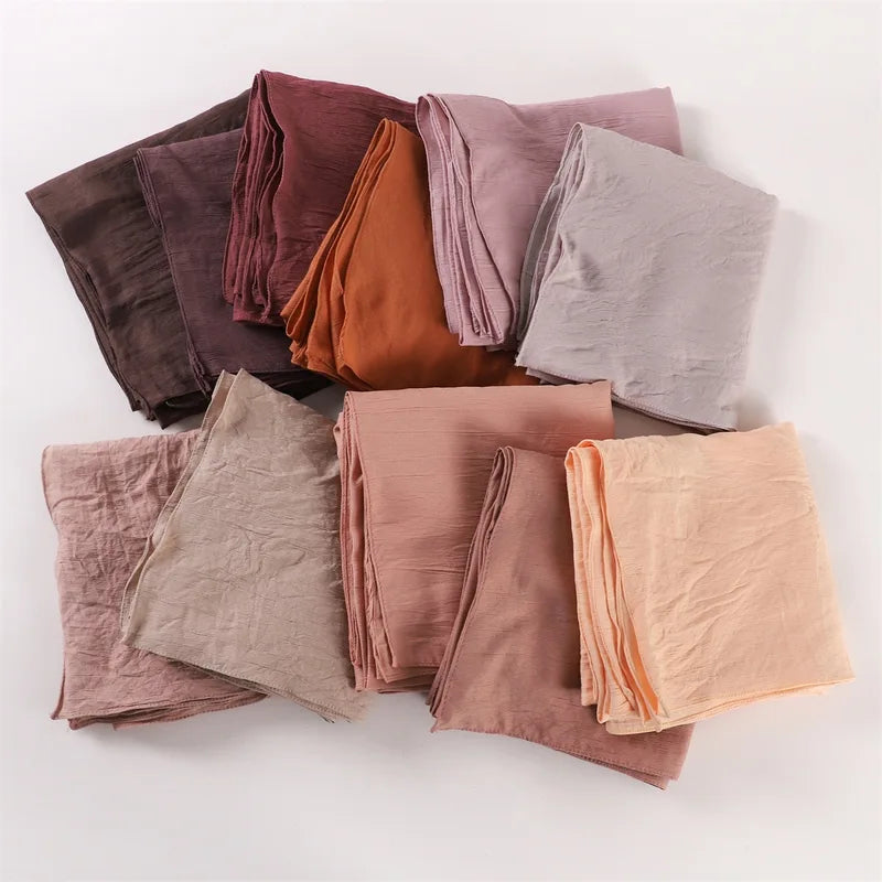 Wrinkled Long Scarf for Women Summer Solid Color Wrap Shawl Viscose Foulard