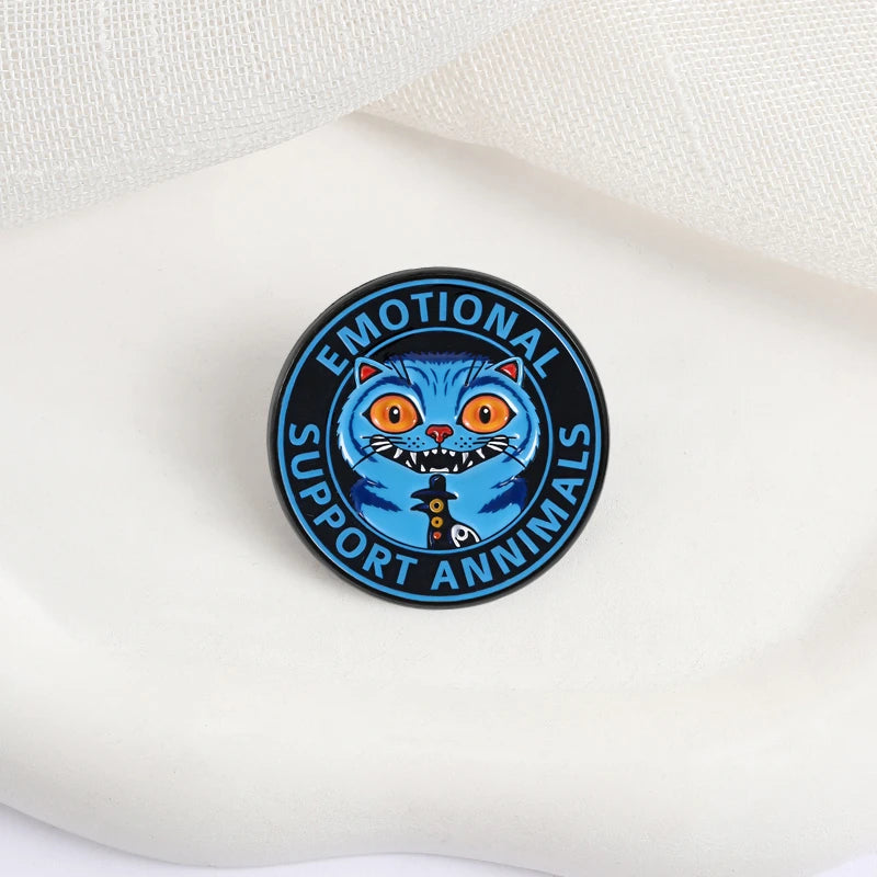 Emotional Support Animal Enamel Pins Cartoon Anime Brooches Blue Tiger Raven Jewelry Gift