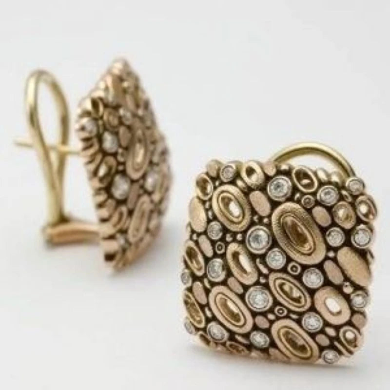 Vintage Square Synthetic Gemstone Earrings for Women, Copper Finish - Formal & Casual