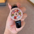 Women's Quartz Watch with Colorful Rhinestone Inlay and Rotatable Dial