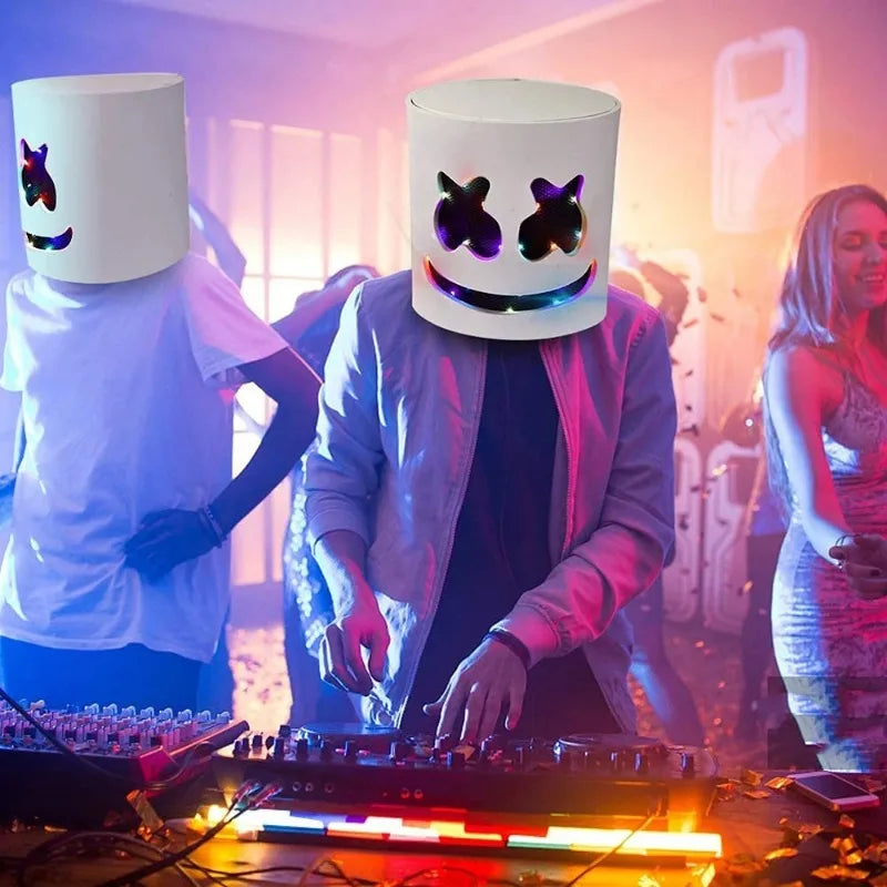 LED DJ Mask for Halloween Cosplay and Festivals with Flashing Glow Effect