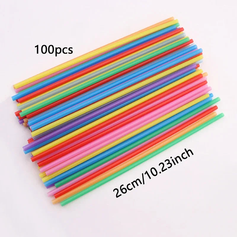100 Pcs Colorful Reusable Plastic Drinking Straws for Parties & Events