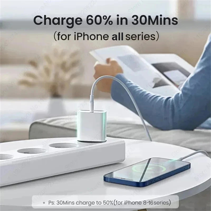 40W USB-C PD Charger Fast Charging Cable for iPhone & Smartphone