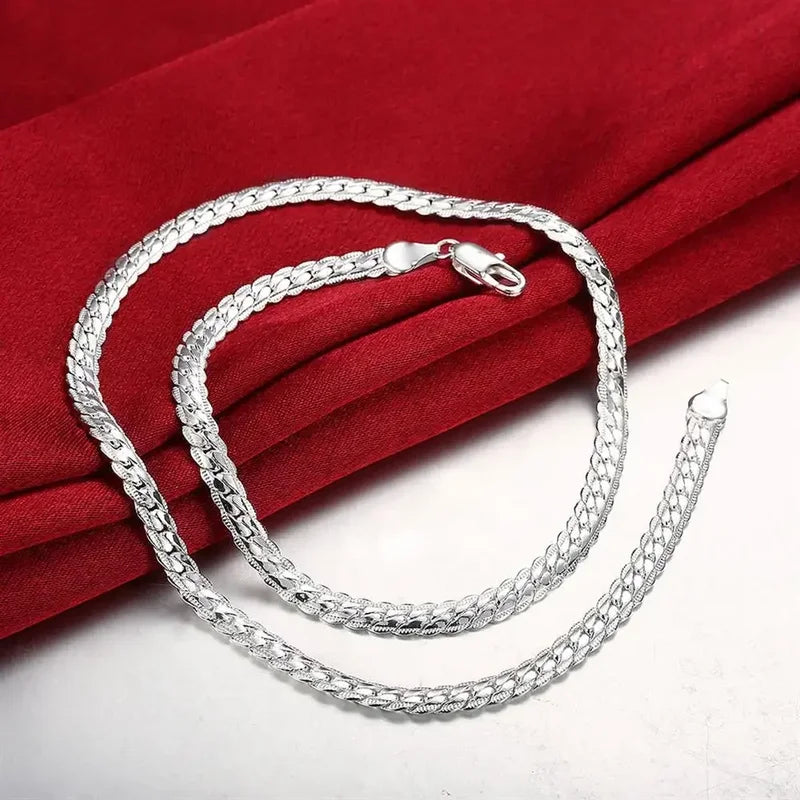 Luxury 925 Sterling Silver Necklace 6MM Sideways Chain for Women and Men