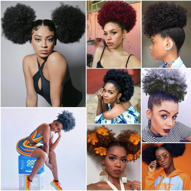 Drawstring Ponytail Hair Extension Synthetic Curly Kinky Hairpiece - Black & Brown