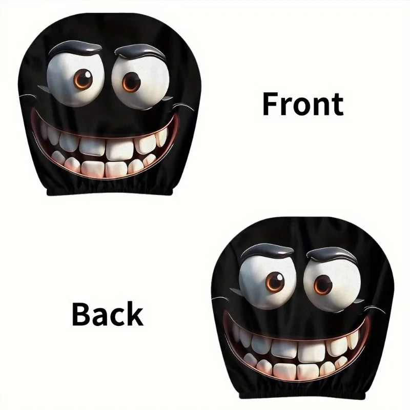2Pcs Cartoon Big-Eyed Car Headrest Covers, Universal Fit for Travel & Daily Use