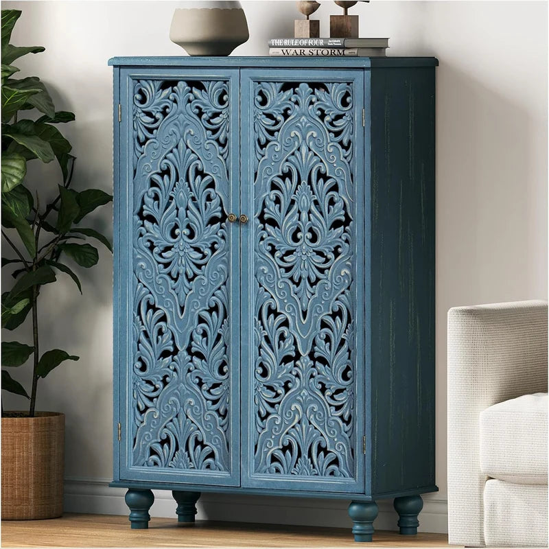 47-Inch Tall Accent Cabinet with Doors & Storage - Blue