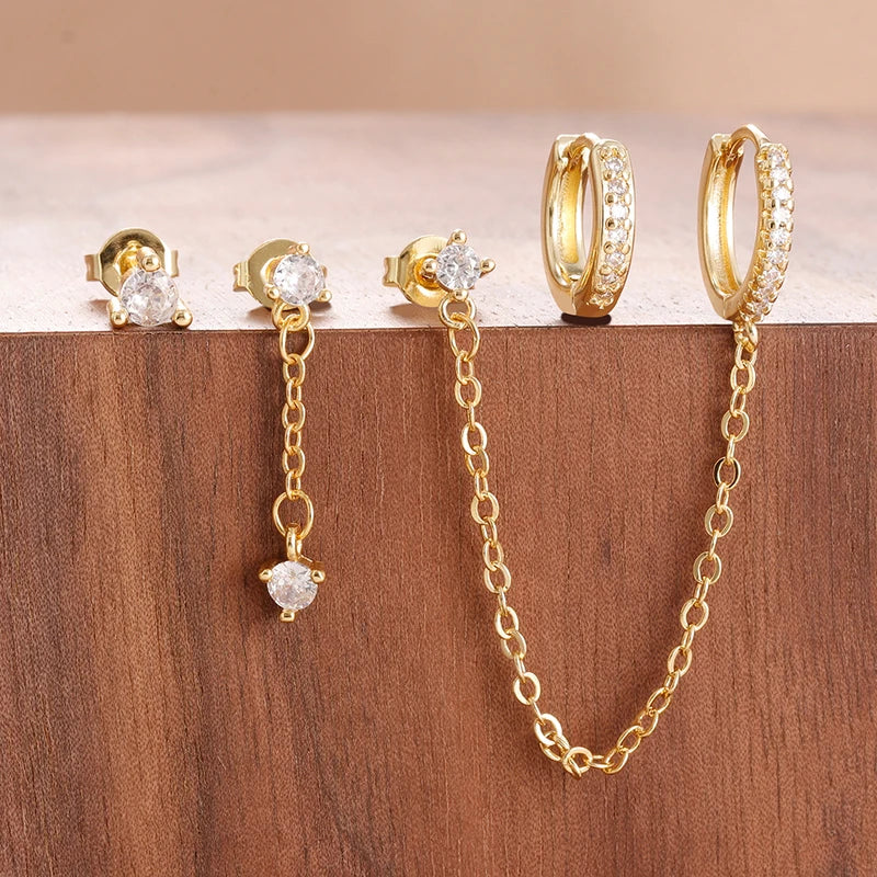 4PCS Women's Earrings Set Stainless Steel Cubic Zirconia Moon Star Jewelry - Punk Unisex Piercing
