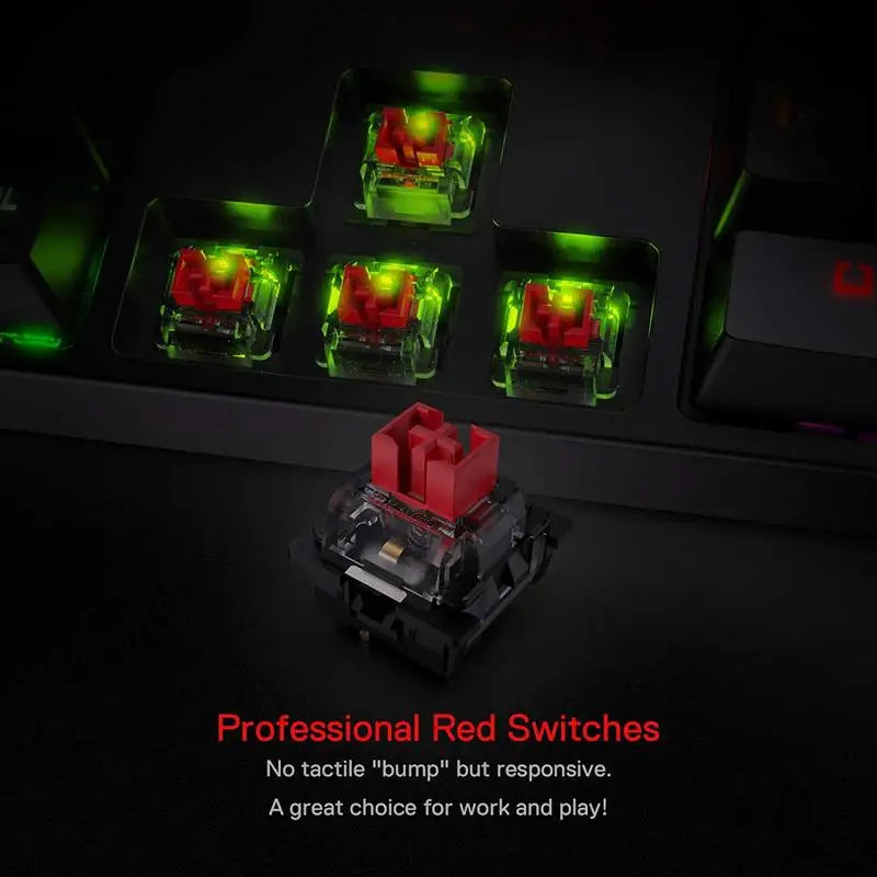 Mechanical Gaming Keyboard with RGB Backlight, 104 Keys, Red Switches
