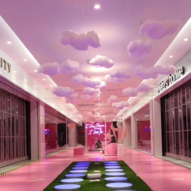 Artificial Cotton Cloud Ceiling Decor Set for Living Room & Events - White 3D Props