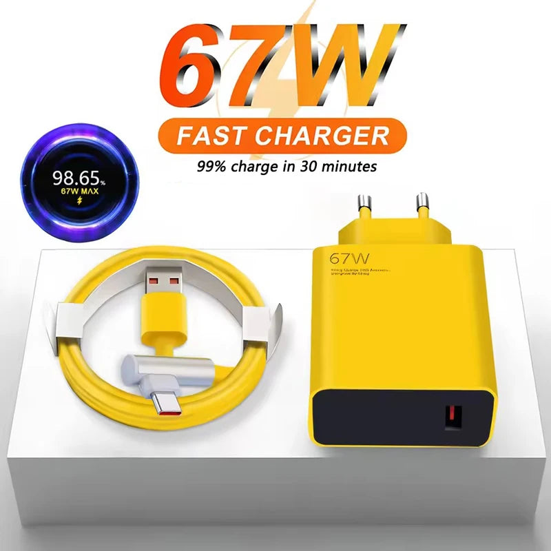 67W 6A USB Fast Charging Adapter for Xiaomi, Redmi, POCO Type-C Cable Charger