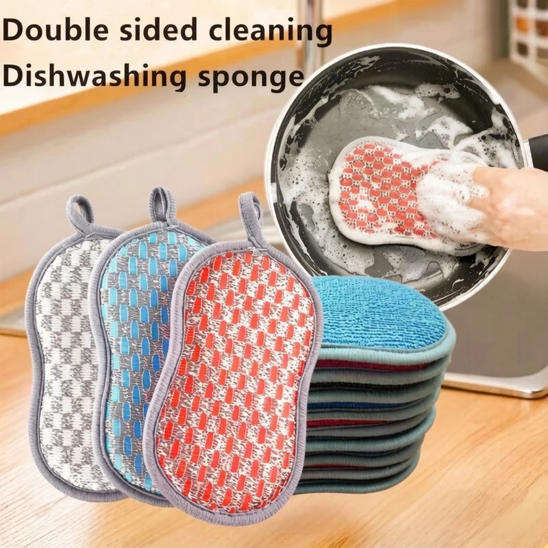Double Sided Kitchen Dishwashing Sponge Reusable Scrubber Household Cleaning Tool