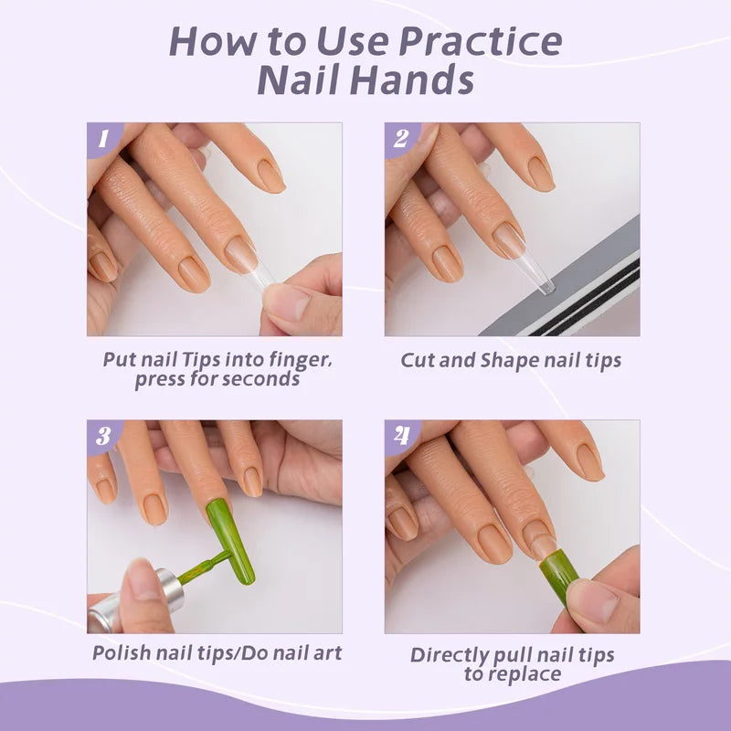 Practice Hand for Acrylic Nails - Silicone Flexible Reusable Nail Training Tool