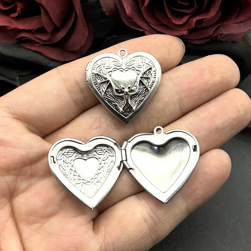 Stainless Steel Heart Photo Frame Charms 2pcs for Jewelry Making DIY Pendants