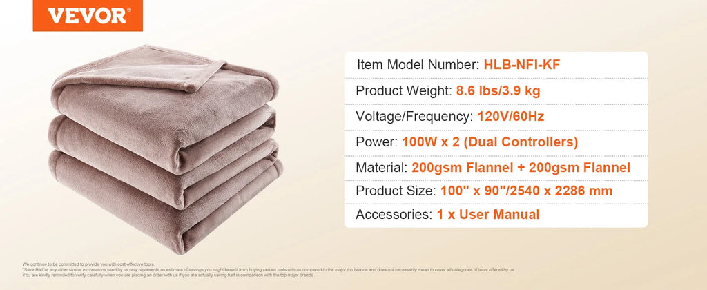 Electric Heated Throw Blanket King Size 100x90 Soft Flannel with 5 Heat Levels & Auto-Off