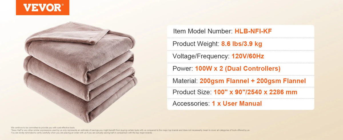 Electric Heated Throw Blanket King Size 100x90 Soft Flannel with 5 Heat Levels & Auto-Off
