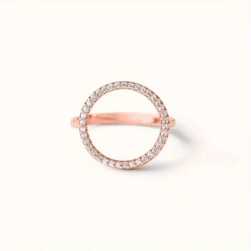 Hollow Round Finger Ring for Women with CZ Stone - Minimalist Wedding Jewelry