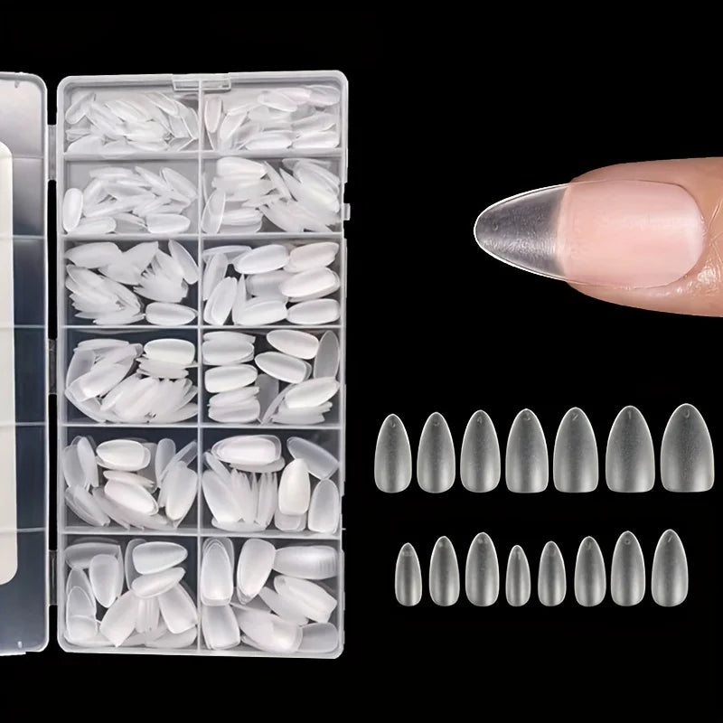 600-Piece Short Almond Nail Tips Set - Pre-Shaped Full Coverage False Nails