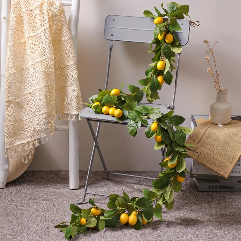 Artificial Lemon Wreath with Green Plants for Home Door Wall Decor - Wedding Party