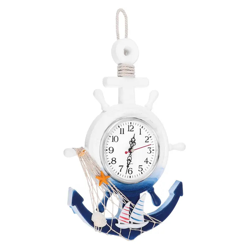 Mediterranean Style Wall Hanging Boat Anchor Clock with Mirror Surface - 9 & 10 Inch Sizes